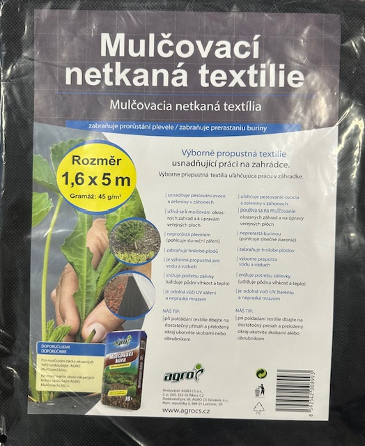 Netkaná mulčovacia textília čierna 45 g, 1,6 x 5 m /AGRO/