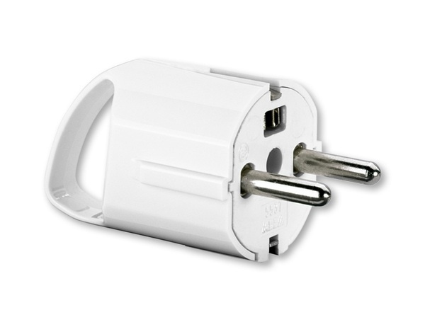 Vidlica 5537-206B biela s postranným vývodom a uchom, 250V, 16A (aj schuko)